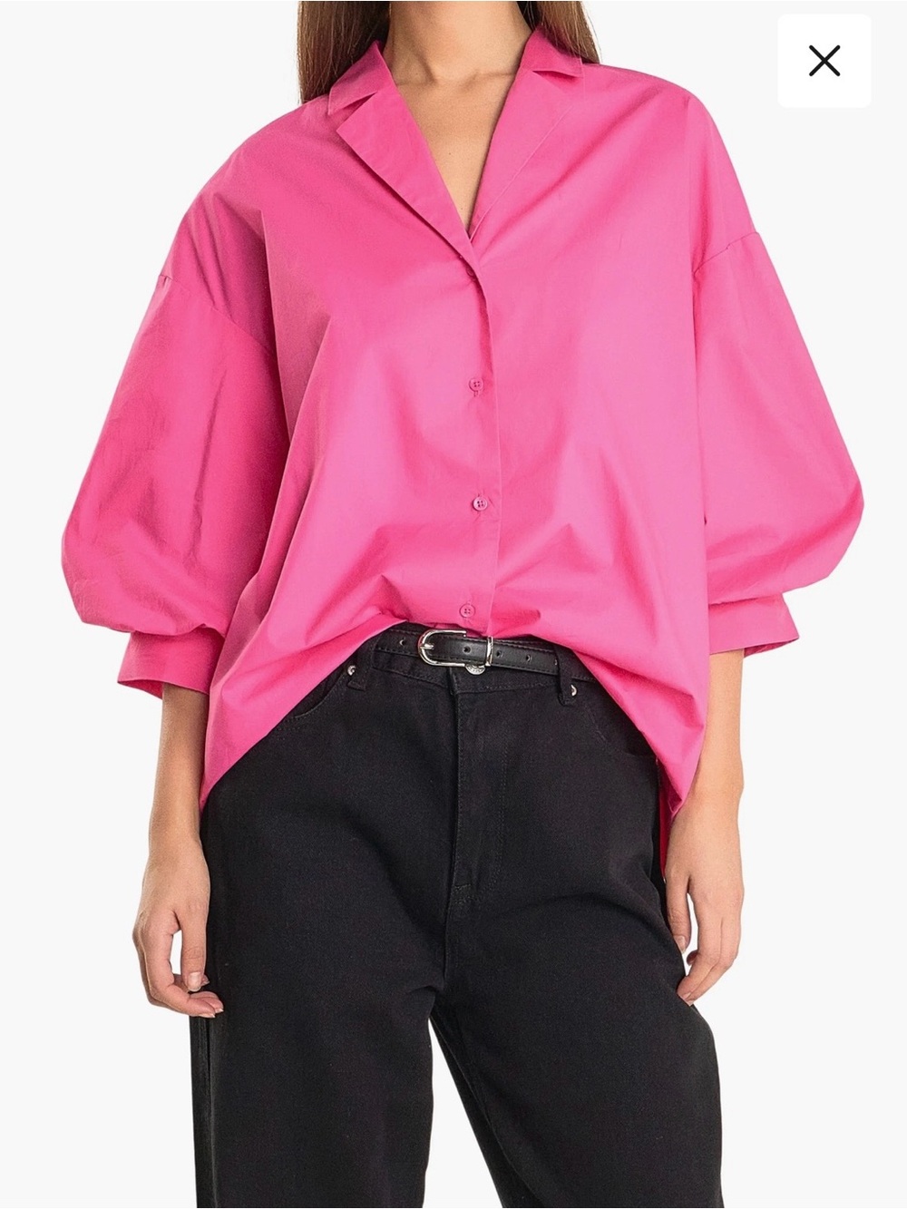 NWT Women’s Blouson Sleeve Cotton Shirt in Fuchsia